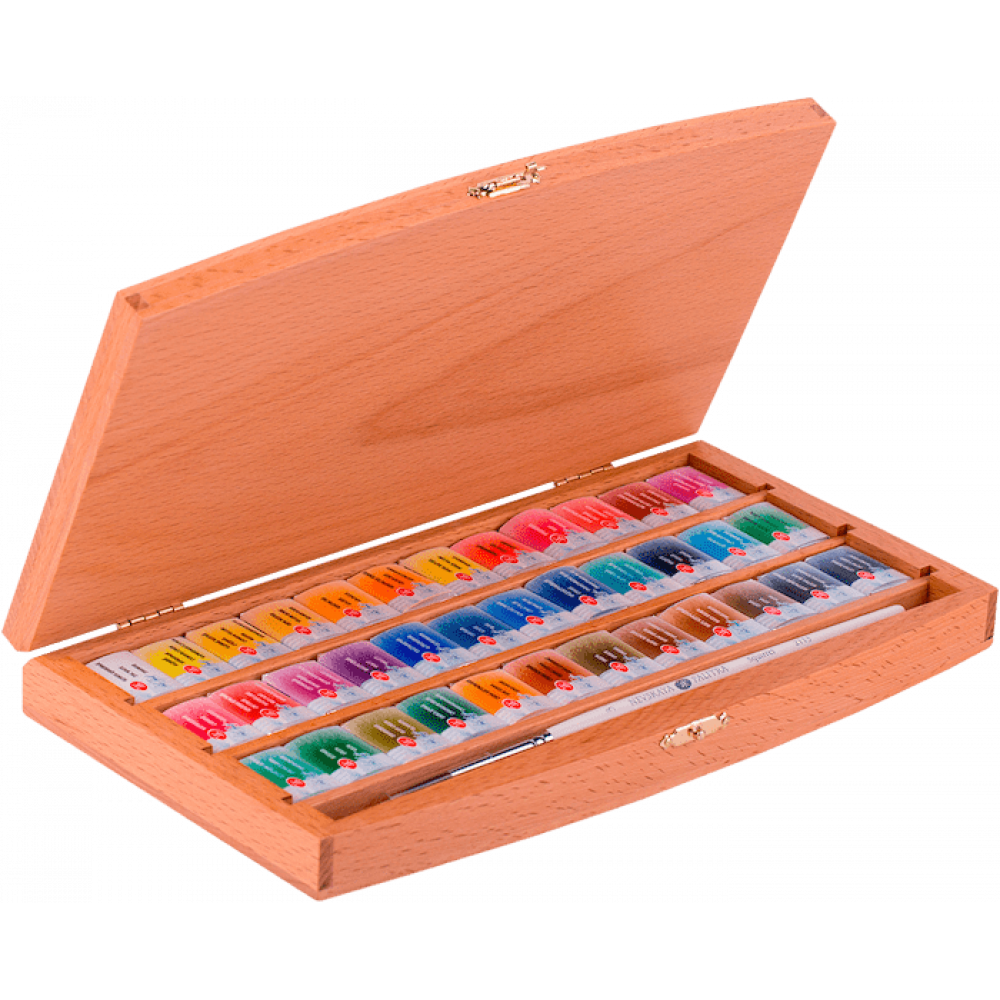 NEVSKAYA PALITRA Set acuarelas artistas “White Nights” 36 pans, caja de madera