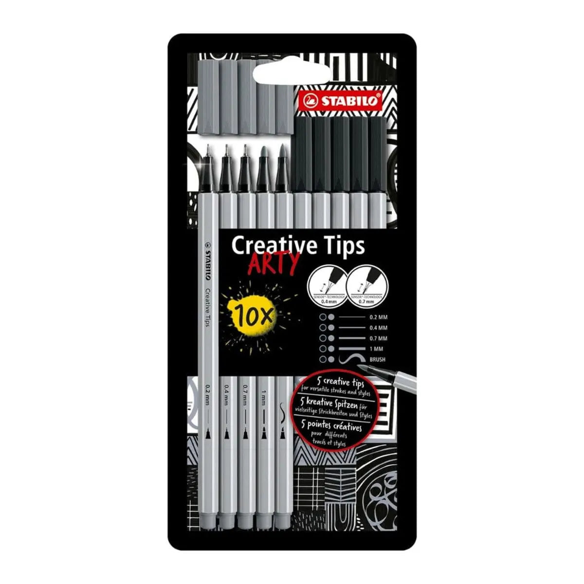 STABILO Set 10 Tiralíneas Creative Tips Gris/Negro