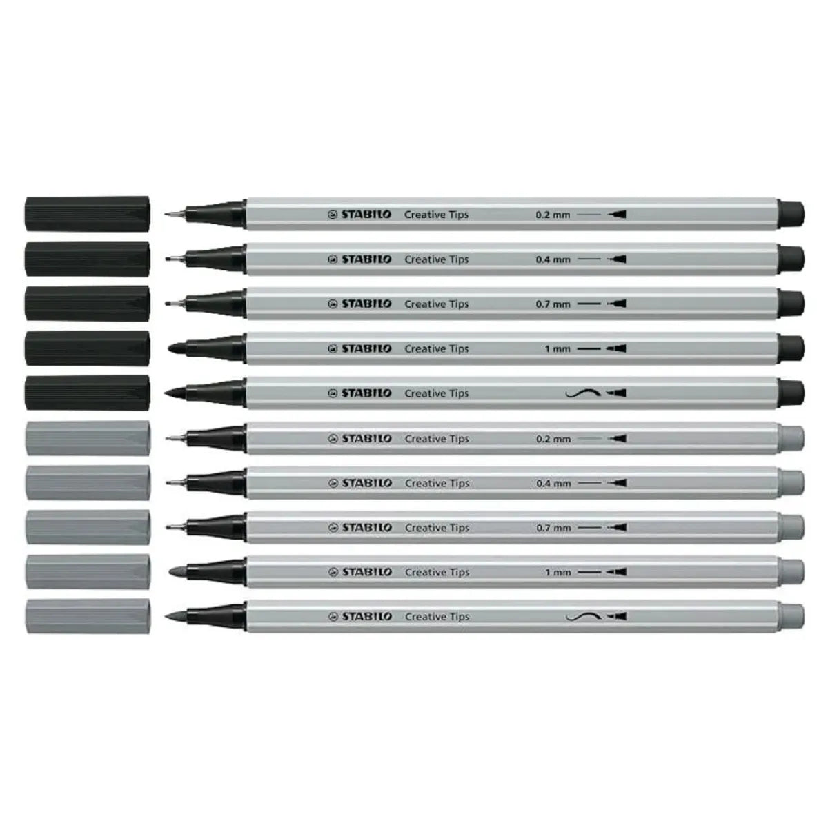 STABILO Set 10 Tiralíneas Creative Tips Gris/Negro