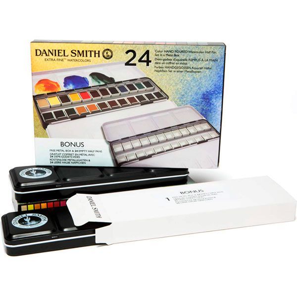 DANIEL SMITH Set Acuarelas, 24 1/2 pan con caja metálica extra