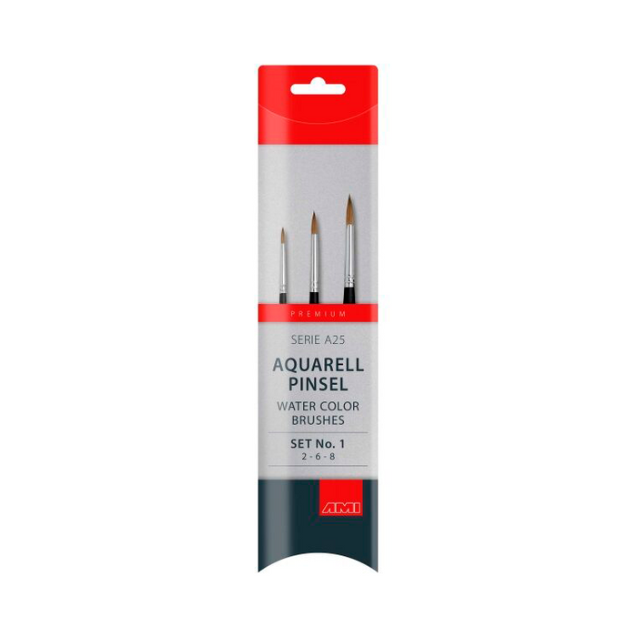 AMI Set pinceles acuarela redondo y corto A25, 3pcs